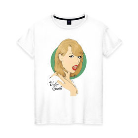 Женская футболка хлопок с принтом Тэйлор Свифт в Новосибирске, 100% хлопок | прямой крой, круглый вырез горловины, длина до линии бедер, слегка спущенное плечо | taylor swift | музыка | тэйлор свифт