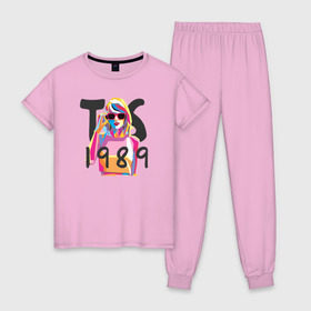 Женская пижама хлопок с принтом TS 1989 в Новосибирске, 100% хлопок | брюки и футболка прямого кроя, без карманов, на брюках мягкая резинка на поясе и по низу штанин | 1989 | taylor swift | музыка | тэйлор свифт