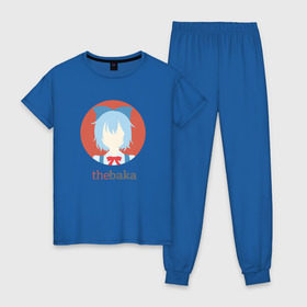Женская пижама хлопок с принтом The Baka в Новосибирске, 100% хлопок | брюки и футболка прямого кроя, без карманов, на брюках мягкая резинка на поясе и по низу штанин | baka | cirno | бака | на макете изображена сырно | персонаж игры touhouсырно