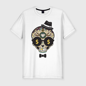 Мужская футболка премиум с принтом Diamond skull в Новосибирске, 92% хлопок, 8% лайкра | приталенный силуэт, круглый вырез ворота, длина до линии бедра, короткий рукав | diamond | skull | swag | бриллиант | мода | череп