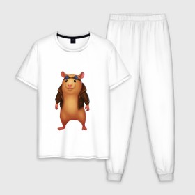Мужская пижама хлопок с принтом Хомяк в Новосибирске, 100% хлопок | брюки и футболка прямого кроя, без карманов, на брюках мягкая резинка на поясе и по низу штанин
 | арт | животные | зверь | няша | смешное | хомяк | хомячок