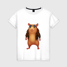 Женская футболка хлопок с принтом Хомяк в Новосибирске, 100% хлопок | прямой крой, круглый вырез горловины, длина до линии бедер, слегка спущенное плечо | арт | животные | зверь | няша | смешное | хомяк | хомячок