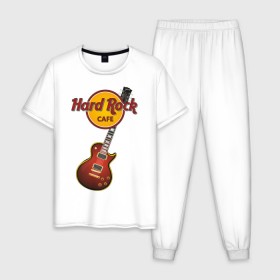 Мужская пижама хлопок с принтом Hard Rock cafe в Новосибирске, 100% хлопок | брюки и футболка прямого кроя, без карманов, на брюках мягкая резинка на поясе и по низу штанин
 | Тематика изображения на принте: гитара