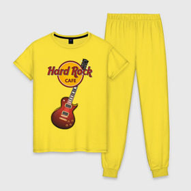 Женская пижама хлопок с принтом Hard Rock cafe в Новосибирске, 100% хлопок | брюки и футболка прямого кроя, без карманов, на брюках мягкая резинка на поясе и по низу штанин | гитара