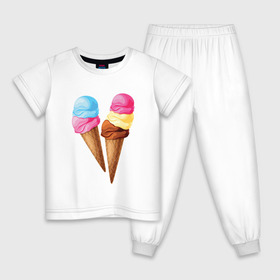 Детская пижама хлопок с принтом Мороженое в Новосибирске, 100% хлопок |  брюки и футболка прямого кроя, без карманов, на брюках мягкая резинка на поясе и по низу штанин
 | лето