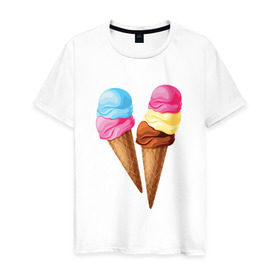 Мужская футболка хлопок с принтом Мороженое в Новосибирске, 100% хлопок | прямой крой, круглый вырез горловины, длина до линии бедер, слегка спущенное плечо. | лето