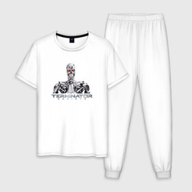 Мужская пижама хлопок с принтом Терминатор в Новосибирске, 100% хлопок | брюки и футболка прямого кроя, без карманов, на брюках мягкая резинка на поясе и по низу штанин
 | Тематика изображения на принте: genisys | terminator | арнольд | генезис | терминатор | шварцнеггер