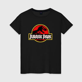 Женская футболка хлопок с принтом Jurassic park в Новосибирске, 100% хлопок | прямой крой, круглый вырез горловины, длина до линии бедер, слегка спущенное плечо | юрского периода