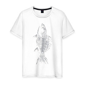 Мужская футболка хлопок с принтом Fish в Новосибирске, 100% хлопок | прямой крой, круглый вырез горловины, длина до линии бедер, слегка спущенное плечо. | скелет