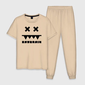 Мужская пижама хлопок с принтом Eatbrain Logo в Новосибирске, 100% хлопок | брюки и футболка прямого кроя, без карманов, на брюках мягкая резинка на поясе и по низу штанин
 | eatbrain | music | для любителей жирного neurofunk звучания.drum