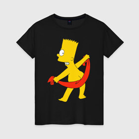 Женская футболка хлопок с принтом Барт с полотенцем в Новосибирске, 100% хлопок | прямой крой, круглый вырез горловины, длина до линии бедер, слегка спущенное плечо | барт с полотенцем the simpson симпсоны bart