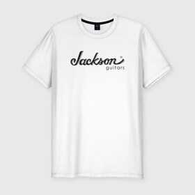 Мужская футболка премиум с принтом Jackson logo в Новосибирске, 92% хлопок, 8% лайкра | приталенный силуэт, круглый вырез ворота, длина до линии бедра, короткий рукав | Тематика изображения на принте: guitars | jackson | music | гитары | музыка