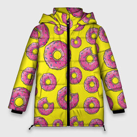 Женская зимняя куртка 3D с принтом Пончики в Новосибирске, верх — 100% полиэстер; подкладка — 100% полиэстер; утеплитель — 100% полиэстер | длина ниже бедра, силуэт Оверсайз. Есть воротник-стойка, отстегивающийся капюшон и ветрозащитная планка. 

Боковые карманы с листочкой на кнопках и внутренний карман на молнии | donut | simpsons | паттерн | пончик