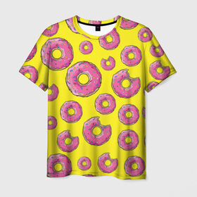 Мужская футболка 3D с принтом Пончики в Новосибирске, 100% полиэфир | прямой крой, круглый вырез горловины, длина до линии бедер | Тематика изображения на принте: donut | simpsons | паттерн | пончик