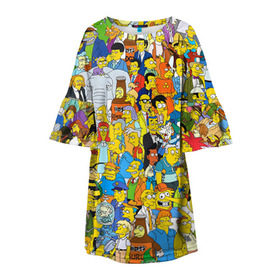 Детское платье 3D с принтом Симпсоны в Новосибирске, 100% полиэстер | прямой силуэт, чуть расширенный к низу. Круглая горловина, на рукавах — воланы | гомер