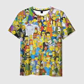 Мужская футболка 3D с принтом Симпсоны в Новосибирске, 100% полиэфир | прямой крой, круглый вырез горловины, длина до линии бедер | гомер