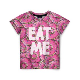 Детская футболка 3D с принтом Eat me в Новосибирске, 100% гипоаллергенный полиэфир | прямой крой, круглый вырез горловины, длина до линии бедер, чуть спущенное плечо, ткань немного тянется | Тематика изображения на принте: гомер