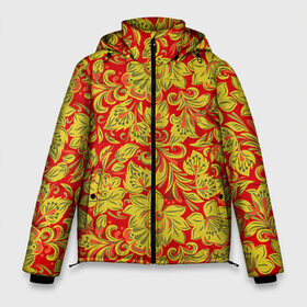 Мужская зимняя куртка 3D с принтом Хохлома в Новосибирске, верх — 100% полиэстер; подкладка — 100% полиэстер; утеплитель — 100% полиэстер | длина ниже бедра, свободный силуэт Оверсайз. Есть воротник-стойка, отстегивающийся капюшон и ветрозащитная планка. 

Боковые карманы с листочкой на кнопках и внутренний карман на молнии. | Тематика изображения на принте: роспись | узор | хохлома