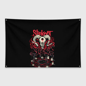 Флаг-баннер с принтом Slipknot в Новосибирске, 100% полиэстер | размер 67 х 109 см, плотность ткани — 95 г/м2; по краям флага есть четыре люверса для крепления | deth | rock | slipknot | баран | маска | мрак | рок | слипнот | череп