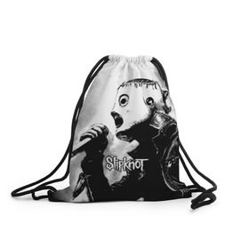 Рюкзак-мешок 3D с принтом Slipknot в Новосибирске, 100% полиэстер | плотность ткани — 200 г/м2, размер — 35 х 45 см; лямки — толстые шнурки, застежка на шнуровке, без карманов и подкладки | Тематика изображения на принте: rock | slipknot | маска | мрак | рок | слипнот