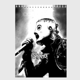 Скетчбук с принтом Slipknot в Новосибирске, 100% бумага
 | 48 листов, плотность листов — 100 г/м2, плотность картонной обложки — 250 г/м2. Листы скреплены сверху удобной пружинной спиралью | rock | slipknot | маска | мрак | рок | слипнот