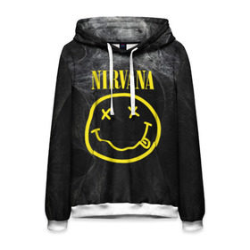 Мужская толстовка 3D с принтом Nirvana в Новосибирске, 100% полиэстер | двухслойный капюшон со шнурком для регулировки, мягкие манжеты на рукавах и по низу толстовки, спереди карман-кенгуру с мягким внутренним слоем. | cobain | curt | nirvana | rock | smile | кобейн | курт | рок | смайл