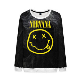 Мужской свитшот 3D с принтом Nirvana в Новосибирске, 100% полиэстер с мягким внутренним слоем | круглый вырез горловины, мягкая резинка на манжетах и поясе, свободная посадка по фигуре | cobain | curt | nirvana | rock | smile | кобейн | курт | рок | смайл