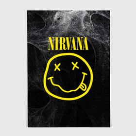 Постер с принтом Nirvana в Новосибирске, 100% бумага
 | бумага, плотность 150 мг. Матовая, но за счет высокого коэффициента гладкости имеет небольшой блеск и дает на свету блики, но в отличии от глянцевой бумаги не покрыта лаком | cobain | curt | nirvana | rock | smile | кобейн | курт | рок | смайл