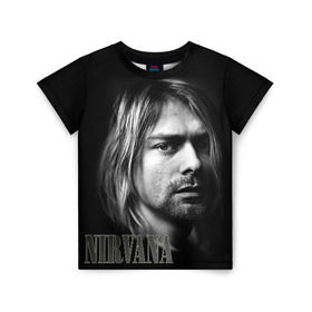 Детская футболка 3D с принтом Nirvana в Новосибирске, 100% гипоаллергенный полиэфир | прямой крой, круглый вырез горловины, длина до линии бедер, чуть спущенное плечо, ткань немного тянется | cobain | curt | nirvana | rock | кобейн | курт | рок