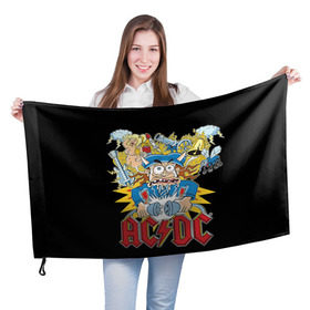 Флаг 3D с принтом AC/DC в Новосибирске, 100% полиэстер | плотность ткани — 95 г/м2, размер — 67 х 109 см. Принт наносится с одной стороны | ac dc | acdc | rock | рок | эйсидиси