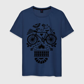 Мужская футболка хлопок с принтом Велочереп в Новосибирске, 100% хлопок | прямой крой, круглый вырез горловины, длина до линии бедер, слегка спущенное плечо. | bicycle | bike | biker | байк | велик | велосипед | велосипедист | велоспорт | велочереп | спорт | череп
