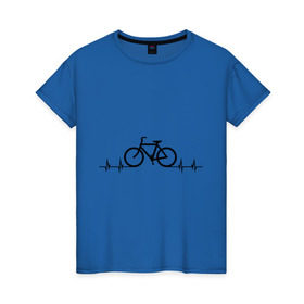 Женская футболка хлопок с принтом Велоспорт в Новосибирске, 100% хлопок | прямой крой, круглый вырез горловины, длина до линии бедер, слегка спущенное плечо | bicycle | bike | biker | байк | велик | велосипед | велосипедист | велоспорт | кардиограмма | спорт