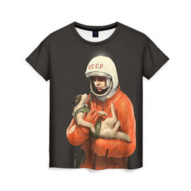 Женская футболка 3D с принтом Гагарин в Новосибирске, 100% полиэфир ( синтетическое хлопкоподобное полотно) | прямой крой, круглый вырез горловины, длина до линии бедер | гагарин | космос. россия | поехали | полет | собака | ссср