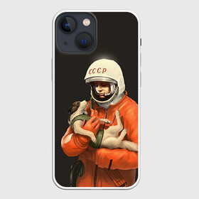 Чехол для iPhone 13 mini с принтом Гагарин в Новосибирске,  |  | гагарин | космос. россия | поехали | полет | собака | ссср