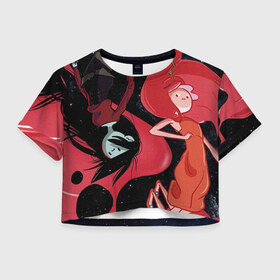 Женская футболка 3D укороченная с принтом Марселин и Жвачка в Новосибирске, 100% полиэстер | круглая горловина, длина футболки до линии талии, рукава с отворотами | bubblegum | marcelline | баблгам | вампир | время | жвачка | марселин | приключений