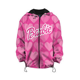 Детская куртка 3D с принтом Barbie в Новосибирске, 100% полиэстер | застежка — молния, подол и капюшон оформлены резинкой с фиксаторами, по бокам — два кармана без застежек, один потайной карман на груди, плотность верхнего слоя — 90 г/м2; плотность флисового подклада — 260 г/м2 | Тематика изображения на принте: barbie | барби | кукла