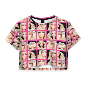 Женская футболка 3D укороченная с принтом Barbie в Новосибирске, 100% полиэстер | круглая горловина, длина футболки до линии талии, рукава с отворотами | barbie | барби | кукла