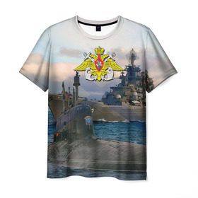 Мужская футболка 3D с принтом ВМФ в Новосибирске, 100% полиэфир | прямой крой, круглый вырез горловины, длина до линии бедер | вмф | корабль | морской флот | россия | рф | силовые структуры