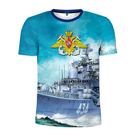 Мужская футболка 3D спортивная с принтом ВМФ в Новосибирске, 100% полиэстер с улучшенными характеристиками | приталенный силуэт, круглая горловина, широкие плечи, сужается к линии бедра | вмф | корабль | морской флот | россия | рф | силовые структуры