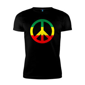 Мужская футболка премиум с принтом Rasta peace в Новосибирске, 92% хлопок, 8% лайкра | приталенный силуэт, круглый вырез ворота, длина до линии бедра, короткий рукав | rasta peace раста мир хиппи