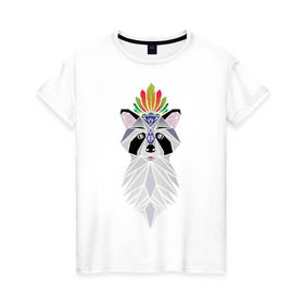 Женская футболка хлопок с принтом Дух енота в Новосибирске, 100% хлопок | прямой крой, круглый вырез горловины, длина до линии бедер, слегка спущенное плечо | енот