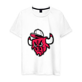 Мужская футболка хлопок с принтом Chicago Bulls (в кепке) в Новосибирске, 100% хлопок | прямой крой, круглый вырез горловины, длина до линии бедер, слегка спущенное плечо. | Тематика изображения на принте: chicago bulls | буллз | кепка | чикаго | чикаго буллз