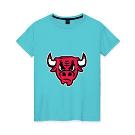 Женская футболка хлопок с принтом Chicago Bulls (голова) в Новосибирске, 100% хлопок | прямой крой, круглый вырез горловины, длина до линии бедер, слегка спущенное плечо | chicago bulls | буллз | чикаго