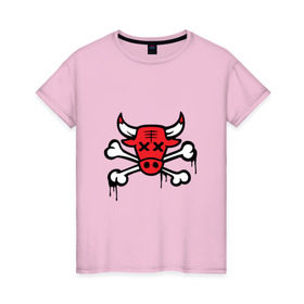 Женская футболка хлопок с принтом Chicago Bulls (череп) в Новосибирске, 100% хлопок | прямой крой, круглый вырез горловины, длина до линии бедер, слегка спущенное плечо | chicago bulls | буллз | чикаго