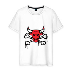 Мужская футболка хлопок с принтом Chicago Bulls (череп) в Новосибирске, 100% хлопок | прямой крой, круглый вырез горловины, длина до линии бедер, слегка спущенное плечо. | chicago bulls | буллз | чикаго