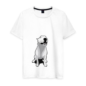 Мужская футболка хлопок с принтом Бультерьер в Новосибирске, 100% хлопок | прямой крой, круглый вырез горловины, длина до линии бедер, слегка спущенное плечо. | Тематика изображения на принте: пес | собака