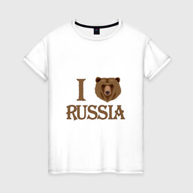 Женская футболка хлопок с принтом I love Russia в Новосибирске, 100% хлопок | прямой крой, круглый вырез горловины, длина до линии бедер, слегка спущенное плечо | russia | медведь | патриоты | россия | рф