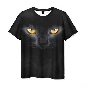 Мужская футболка 3D с принтом Черная кошка в Новосибирске, 100% полиэфир | прямой крой, круглый вырез горловины, длина до линии бедер | глаза | киса | кот | котик | кошка | черная кошка