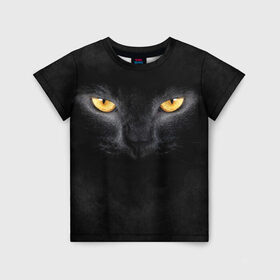 Детская футболка 3D с принтом Черная кошка в Новосибирске, 100% гипоаллергенный полиэфир | прямой крой, круглый вырез горловины, длина до линии бедер, чуть спущенное плечо, ткань немного тянется | глаза | киса | кот | котик | кошка | черная кошка