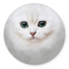 Коврик круглый с принтом Белый котик в Новосибирске, резина и полиэстер | круглая форма, изображение наносится на всю лицевую часть | Тематика изображения на принте: белая кошка | киса | кот | котик | кошка
